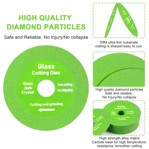 Vista 2 de Disco de corte de vidrio, paquete de 3, hoja de sierra de disco de corte de diamante adecuada para amoladora angular de 4 pulgadas, ruedas de corte