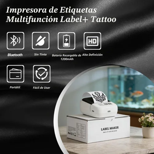 Vista 3 de Bowitzki Mini impresora de plantillas de tatuaje, impresora de tatuaje Bluetooth con 50 piezas de papel de transferencia, máquinas de tatuaje