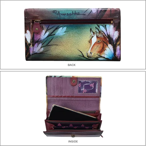 Vista 4 de Anuschka Cartera con solapa de acordeón de bloqueo RFID de cuero genuino pintada a mano para mujer - Free Spirit