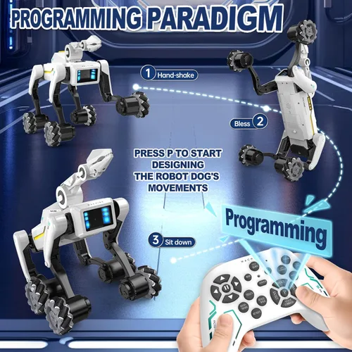 Vista 2 de Kit de perro robot 3 en 1 con ruedas, más de 30 acciones biónicas, voz y control remoto, movimientos programables, batería recargable, juguete