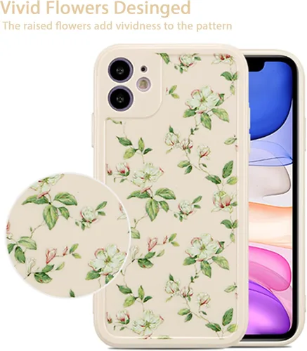 Vista 2 de ZTOFERA - Carcasa de silicona para iPhone 11 (6,1 pulgadas), diseño de flores, color beige