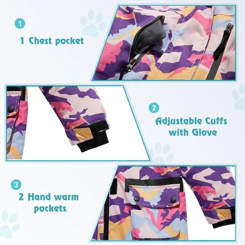 Vista 5 de FARVALUE Chaqueta de esquí impermeable para niñas, abrigo de invierno resistente al viento, abrigo de forro polar cálido para nieve, impermeables