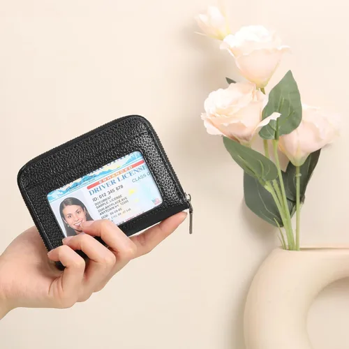 Vista 6 de SENDEFN Cartera de cuero para mujer, con bloqueo RFID, pequeñas carteras compactas, titular de la tarjeta de crédito con ventana de identificación