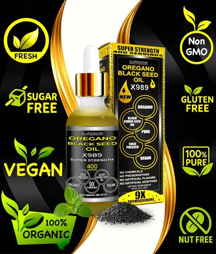 Vista 3 de Aceite de orégano con aceite de semilla negra – 400 porciones, aceite de orégano orgánico silvestre 2 en 1 con aceite de semilla negra para apoyo