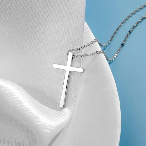 Vista 5 de Carleen Collar con colgante de cruz de crucifijo pequeño de oro blanco y amarillo de 14 quilates, joyería fina, regalo fiel del día de San Valentín