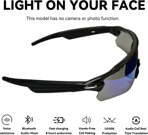 Vista 2 de Lentes de sol Bluetooth para hombres y mujeres, lentes inteligentes con altavoces de oreja abierta, asistente de voz, control táctil, lente