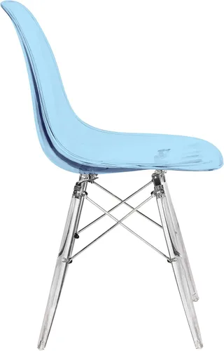 Vista 4 de LeisureMod Silla de comedor moderna moldeada con base Eiffel cromada y soporte acrílico en forma de X, silla auxiliar ergonómica para cocina, Azul