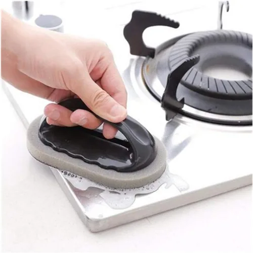 Vista 2 de 1 Pcs Emery Sponge Brush Eraser Cleaner Rust Cleaning Tool Kitchen Tool Sink Pot Bowl Scrubber Handle Grip (Brown)