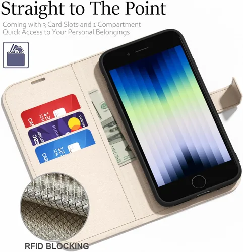 Vista 2 de oakxco Funda tipo cartera para iPhone SE 2022/2020/8/7 con soporte para tarjeta de crédito, funda magnética RFID delgada tipo libro con tapa