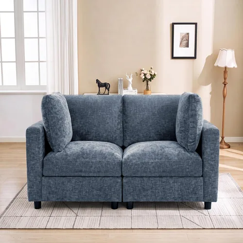 Vista 35 de 63" sofá seccional modular de Loveseat con otomana movible para sala de Beige