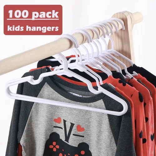 Vista 2 de Paquete de 100 ganchos para bebé, ganchos de plástico blanco para niños para guardería y ropa de niños pequeños, antideslizantes, resistentes