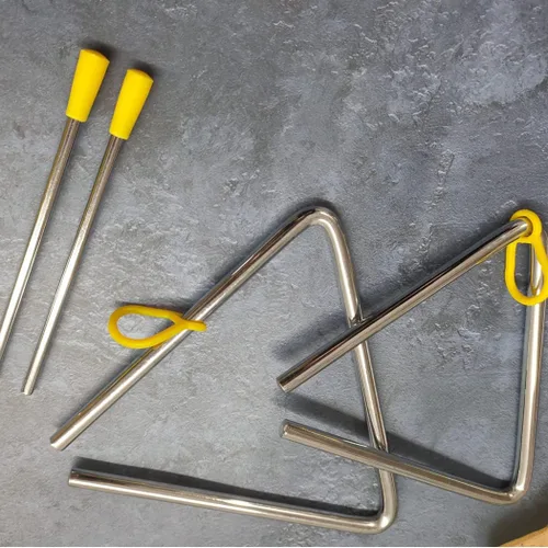 Vista 5 de Triángulo musical de acero de 5 pulgadas con Striker, instrumento de triángulos musicales de percusión de mano de 6 pulgadas, 5 pulgadas y 6