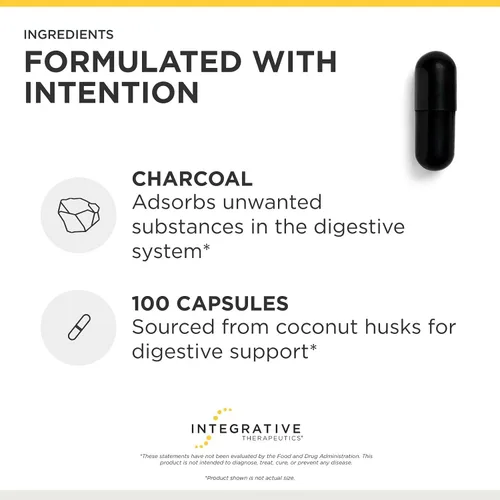 Vista 4 de Integrative Therapeutics Carbón activado - Suplemento para la salud digestiva e intestinal* - Soporte gastrointestinal* - Sin gluten y sin lácteos