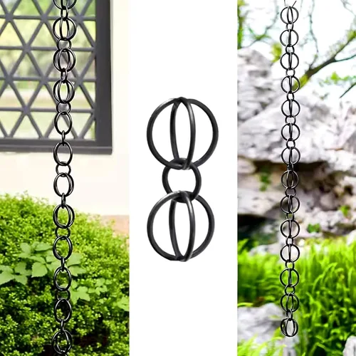 Vista 4 de Rain Chain Rainwater Chain/Divert Water/Chain Link,Roof Drainage Rain Chains Replacement Downspout for Gutters,Ring Yard Villa Home Style1