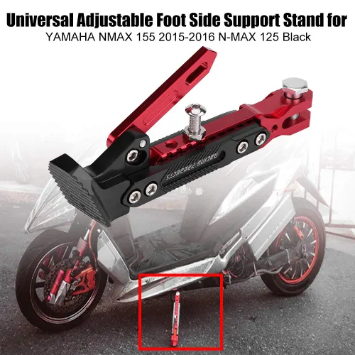 Vista 4 de KIMISS Soporte lateral de pie ajustable para NMAX, para NMAX 155 2015-2016 y NMAX 125, soporte de estacionamiento rojo