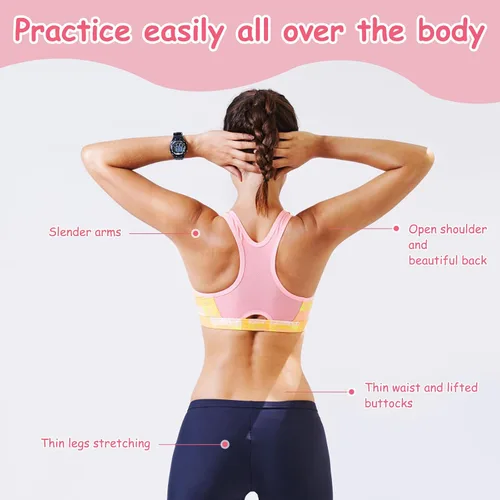 Vista 4 de Saludea - Paquete de 2 bandas de resistencia con asas para ejercicio de cuerpo completo, entrenamiento de fuerza en casa, gimnasio (rosa + morado)