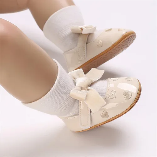 Vista 2 de COSANKIM Zapatos Mary Jane para bebé y niña, suela suave, con lazo, princesa, boda, antideslizantes, para bebé, para primera caminata, zapatos