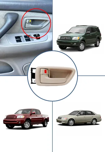 Vista 7 de Manija de puerta interior con bisel, compatible con 2000 2001 2002 2003 2004 2005 2006 2007 Toyota Avalon Sequoia Tundra (cabina tripulada), Beige