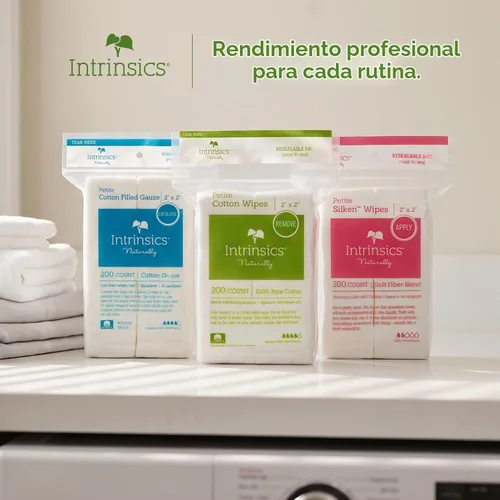 Vista 6 de Intrinsics Toallitas de Seda Pequeñas (200 unidades) – Toallitas de 2x2" de 4 capas de algodón de seda de baja absorción, sin pelusas, gasa