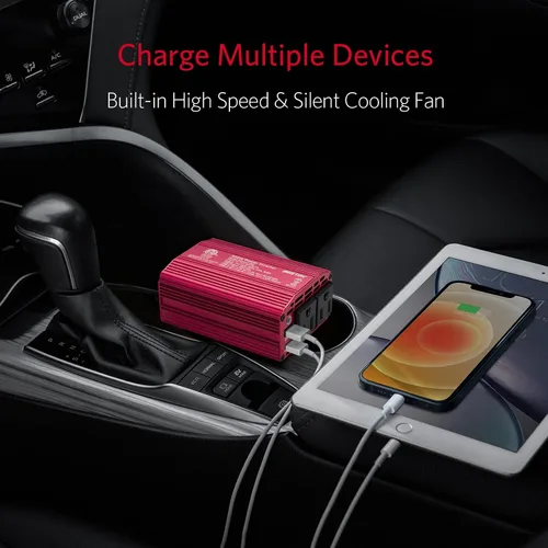 Vista 7 de BESTEK Inversor de corriente de coche de 300 W, con USB-C PD 20W, adaptador de toma de corriente de enchufe de coche de CC 12 V a CA 110 V