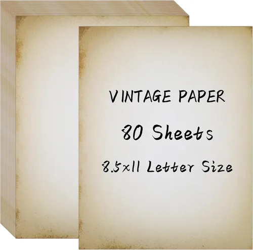 Vista 8 de 80 hojas de papel vintage, papel de impresora tamaño carta de 8.5 x 11 pulgadas, papelería antigua para escribir, papel pergamino envejecido