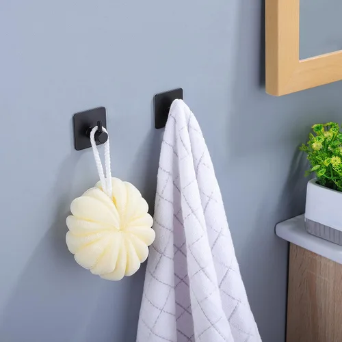 Vista 4 de Taozun Toallero – Toallero con 2 paquetes de ganchos adhesivos, color negro, toallero de mano de 16 pulgadas para pegar en la pared, kit