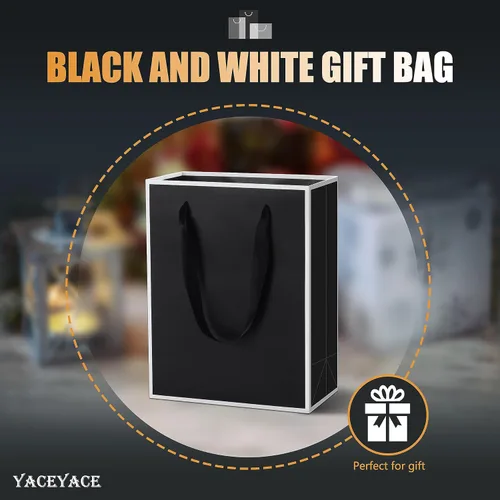 Vista 2 de YACEYACE Bolsas de regalo negras con asas, 10 bolsas a granel de 8 x 4 x 10.5 pulgadas para fiestas, cumpleaños, bodas, venta al por menor