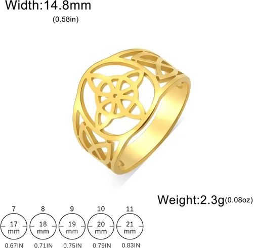 Vista 19 de UNIFT Anillo de nudo de bruja para mujer, acero inoxidable, celta, cuaternario, Wicca, estilo geométrico, anillo de nudo de brujería, amuleto