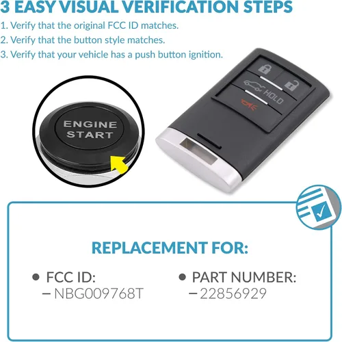 Vista 4 de Keyless2Go Reemplazo para llave inteligente de proximidad de 4 botones para Cadillac NBG009768T 2856929