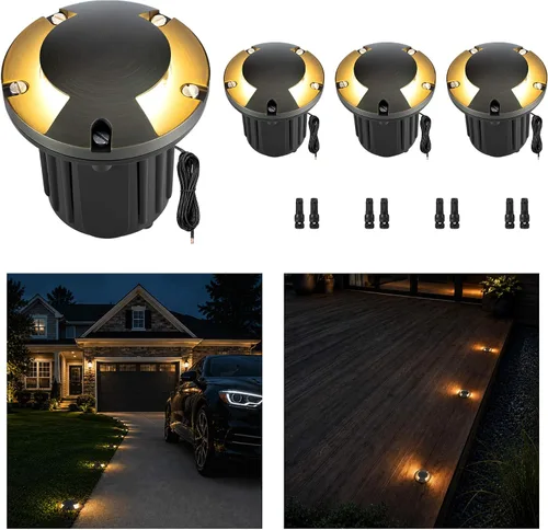 Vista 17 de Gardenreet - Luz de pozo en tierra - Latón 12V IP65 Iluminación de paisaje al aire libre, luz de torreta de bajo voltaje LED en grado, bronce Blanco