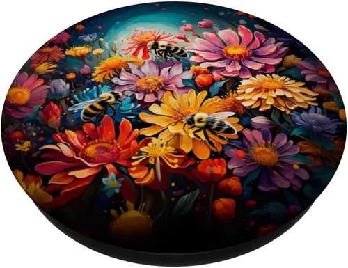 Vista 2 de Abejorros caprichosos en flores vívidas y coloridas PopSockets PopGrip estándar