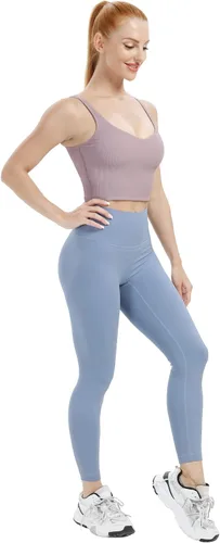 Vista 5 de BAYDI Longline - Brasier deportivo acolchado con cuello en V para mujer, camisetas sin mangas con brasier integrado, sujetadores de yoga acanalados