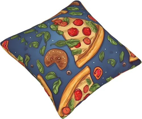 Vista 2 de Funda de almohada cuadrada suave con estampado de pizza, funda de cojín para decoración del hogar, sala de estar, cama, sofá automóvil, 12 x 12