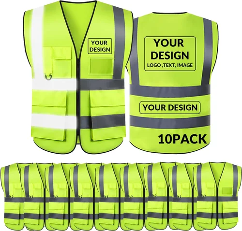 Vista 43 de BeautyWill Chaleco de seguridad con logotipo personalizado, Hi Vis Clase 2, chaleco reflectante de construcción unisex con 5 bolsillos