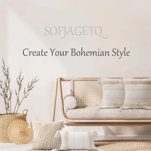 Vista 6 de Fundas de almohada decorativas bohemias, de algodón, tejidas a mano, con borlas, acento neutro para dormitorio, decoración de granja, sofá
