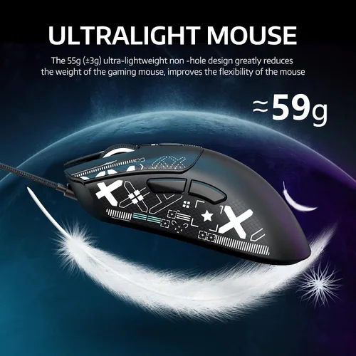Vista 6 de ATTACK SHARK R1 Ratón inalámbrico para juegos, conexión tri-modo (2.4G/cable/BT5.2), 55g ligero, sensor óptico de 18K DPI, vida útil de teclas HUYU