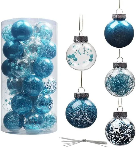 Vista 7 de 30 adornos de bolas de Navidad inastillables de plástico transparente, adornos de bolas de Navidad decorativas, juego de bolas de Navidad