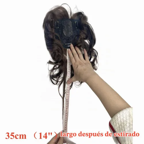 Vista 3 de Anemone Extensiones de cabello humano ondulado con flequillo, 14 pulgadas, extensiones de cabello humano Remy brasileño natural con clip (1B)
