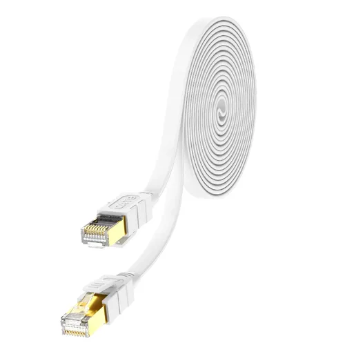 Vista 10 de Cable Ethernet Cat 8 de 30 pies, cable de conexión LAN de Internet plano blindado negro de alta velocidad, 26 AWG 40 Gbps 2000 Mhz SFTP con chapado