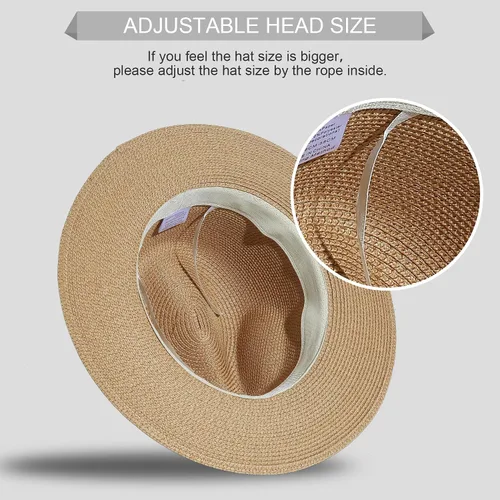 Vista 20 de Lanzom - Sombrero de paja playero para mujer, de ala ancha, plegable, estilo Fedora, UPF50+