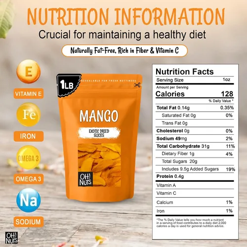 Vista 2 de Oh! Nuts Rebanadas de mango seco exótico – Bolsa a granel de 1 libra – Bocadillos de frutas jugosas deshidratados endulzados y masticables