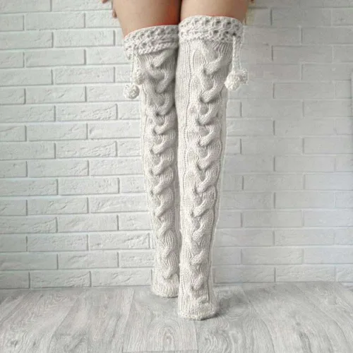 Vista 3 de Juniors Knitting Wool Leg Socks with Good Elasticity Simple to Clean for Home Party Outdoor Wear