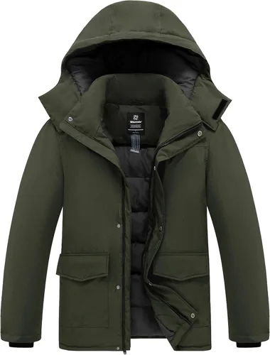 Vista 8 de Wantdo - Abrigo de invierno acolchado para hombre, chaqueta parka con capucha y forro