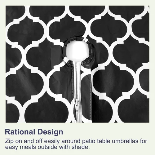 Vista 2 de Hipinger Vinyl Round Fitted Tablecloth with Zipper and Umbrella Hole, Outdoor Oil Waterproof Stain Resisteant PVC Table Cover 40-44 Inch, Black