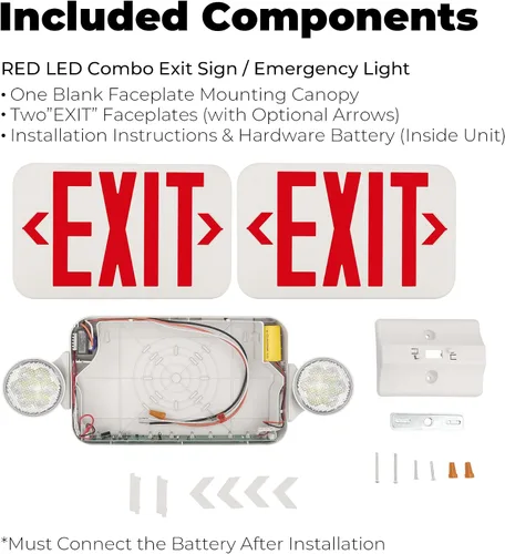 Vista 9 de LFI Lights® - Señal de salida roja combinada con luces de emergencia Carcasa blanca Todos los LED Dos cabezales redondos ajustables cableado