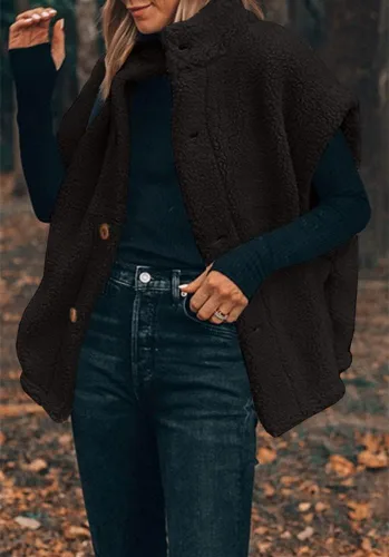 Vista 51 de Hongqizo - Chaleco de forro polar mullido para mujer, casual, de gran tamaño, cálido, con botones, chaqueta de sherpa con bolsillos