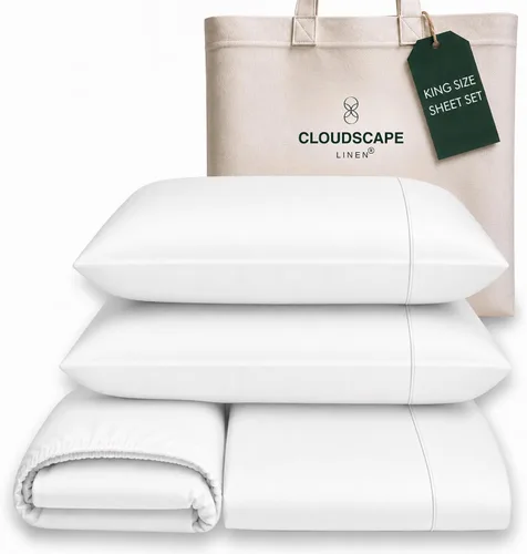 Vista 35 de Cloud Scape Linen - Juego de sábanas de algodón egipcio de doble capa, tamaño individual, tejido de satén de fibra larga, juego de 3 piezas, ropa
