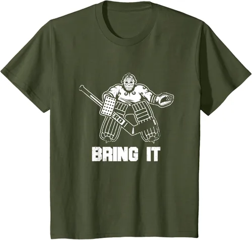 Vista 10 de Divertida camiseta gráfica de ropa de portero de hockey sobre hielo, Negro, S