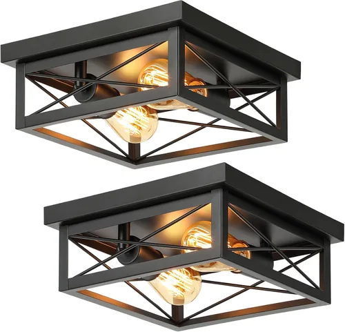 Vista 16 de Lámpara de techo de bronce cepillado para pasillo, lámpara de techo industrial de granja de montaje empotrado de 2 luces, lámpara de cocina de metal