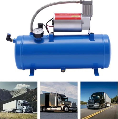 Vista 3 de Compresor de aire 100PSI DC 12V con tanque de 6 litros 1.6 galones para cuernos de tren neumáticos de autocaravana, cable de 12.47 pies